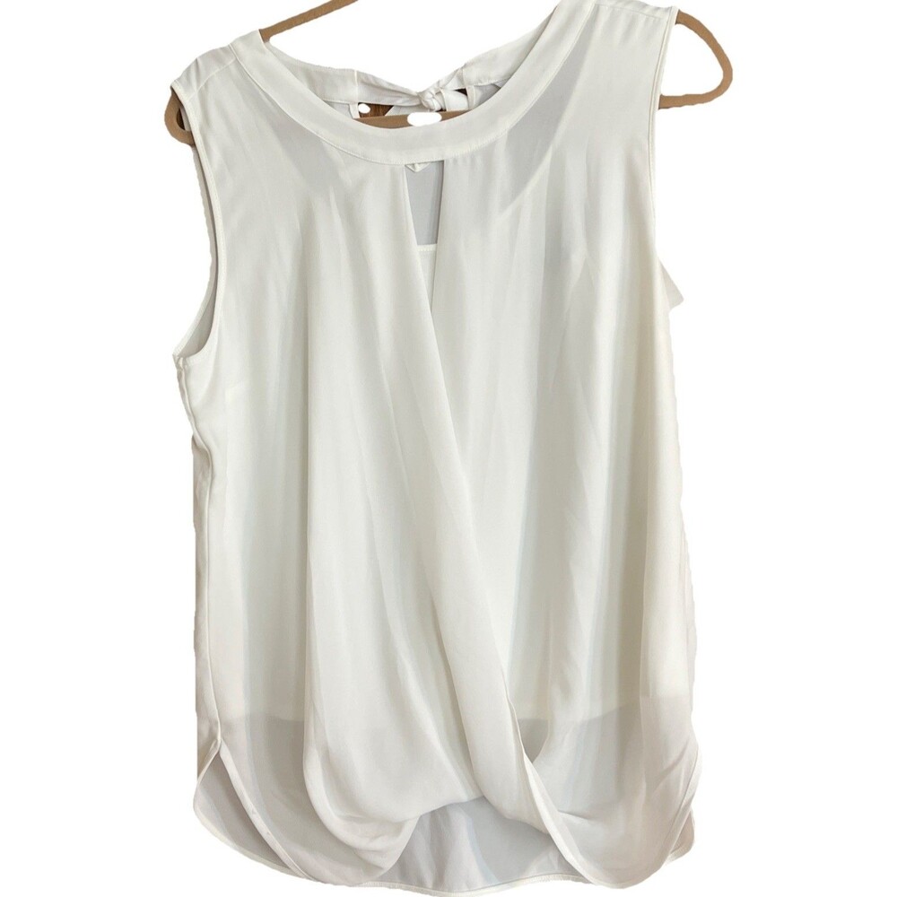 41 Hawthorn Clearwater Mixed Material Blouse Womens Large Cream Surplice Top